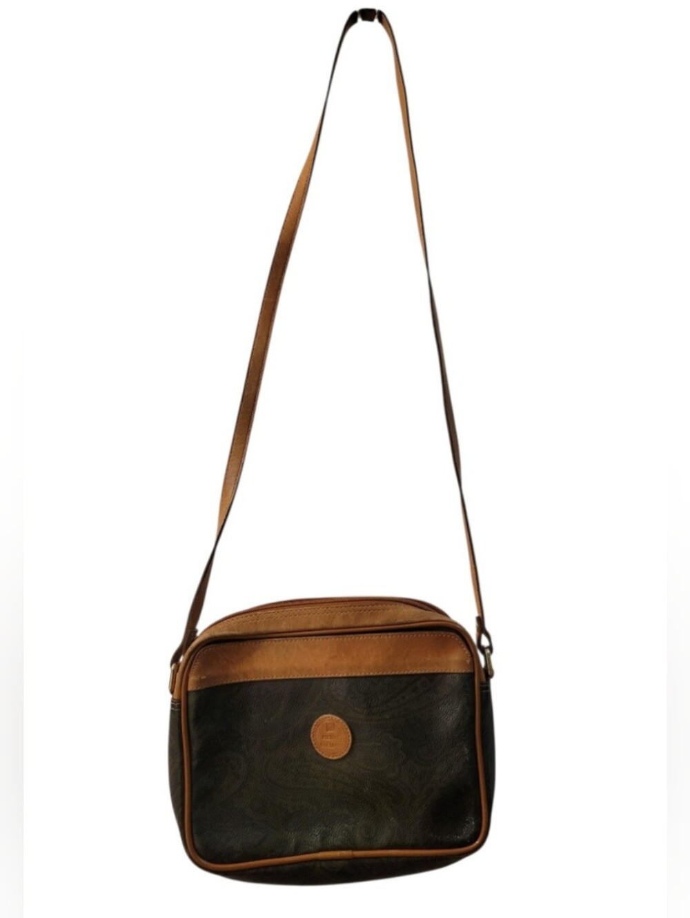 Pierre Balmain Black and Brown Men’s Messenger Bag with Leather Trim